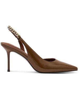 Reiss Lucia Chain Detail Patent Leather Slingback Pumps - Brown