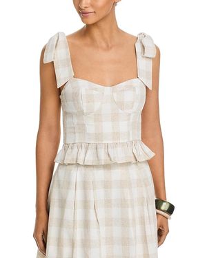 Aqua Gingham Bustier Top - White