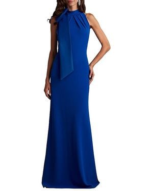 Tadashi Shoji Sims Taffeta Shoulder Bow Halter Gown - Blue