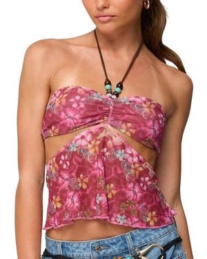 Edikted Solana Floral Cut Out Halter Top - Red