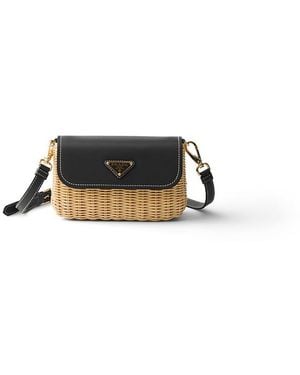 Prada Small Wicker And Leather Shoulder Bag - White