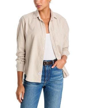 Frank & Eileen Cotton Printed Relaxed Button Up Shirt - White