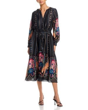 Tahari Split Neck Midi Dress - Black