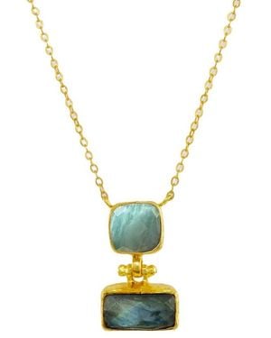 Ottoman Hands Nerissa Labradorite And Aqua Chalcedony Pendant Necklace - Metallic