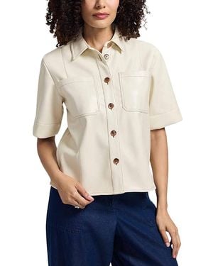 Foxcroft Demi Faux Leather Short Sleeve Shirt - White