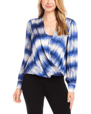 Karen Kane Drape Front Satin Top - Blue