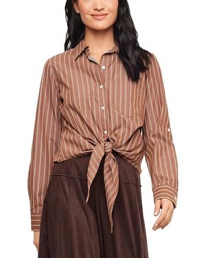 Karen Kane Roll Tab Tie Front Shirt - Brown