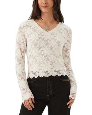 Karen Kane Long Sleeve Floral Burnout V Neck Top - White