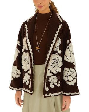 FARM Rio Double Breasted Fleece Coat - Brown