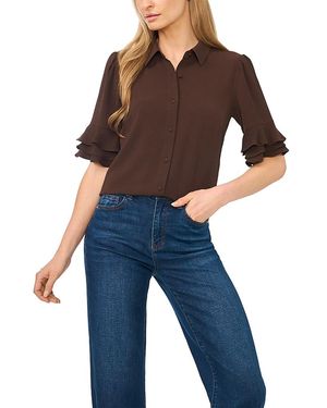 Cece Collared Button Front Blouse - Blue