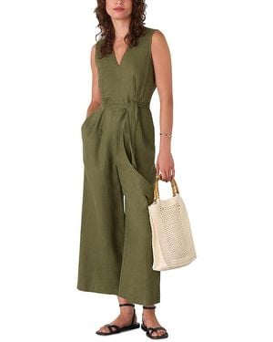 Whistles Petite Belted Seamed Linen Jumpsuit - Green
