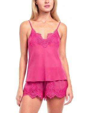 In Bloom Lace Trim Chiffon Cami & Shorts Pajama Set - Purple