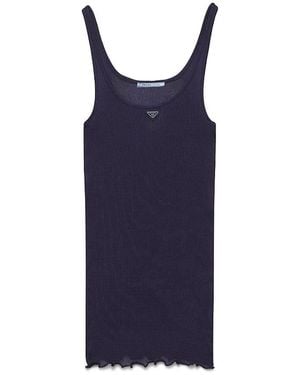 Prada Ribbed Knit Silk Tank Top - Blue