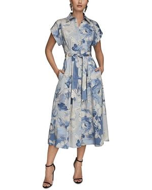 Donna Karan Tie Front Cap Sleeve Shirtdress - Blue