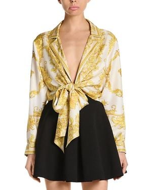 Versace Silk Twill Plunging Neck Top - Black