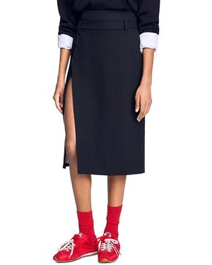 Sandro Mid Length Slit Wool Skirt - Blue