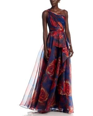THEIA Meadow Printed One Shoulder Gown - Red