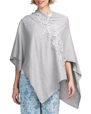Elle Collection Fine Gauge Draped Cardigan Scarves With Lace Applique - Gray