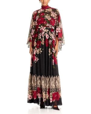 Emanuel Ungaro Sybil Mixed Print Cape Dress - Red