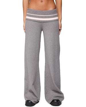 Edikted Kaliya Stripey Fold Over Knit Pants - Gray
