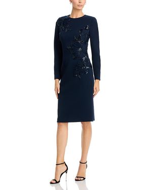 Teri Jon Sequin Floral Applique Sheath Dress - Blue