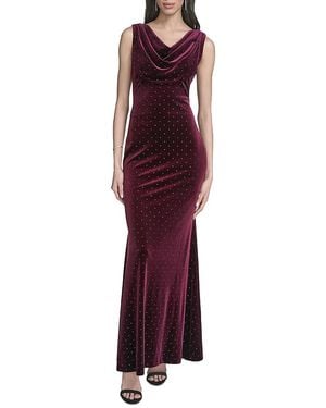 Eliza J Velvet Embellished Drape Neck Gown - Purple