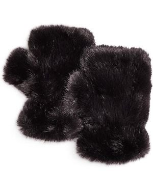 Aqua Faux Fur Fingerless Gloves - Black