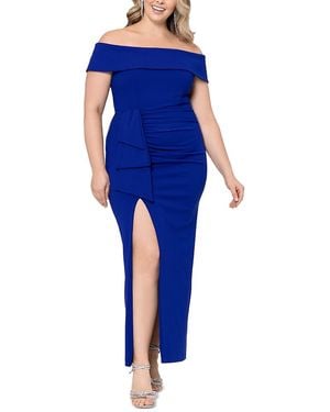 Xscape Off-The-Shoulder Ruched Scuba Crepe Gown - Blue