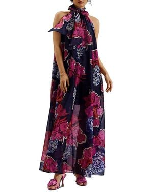 Ted Baker Kinosei Organza Tie Neck Halter Maxi Dress - Purple