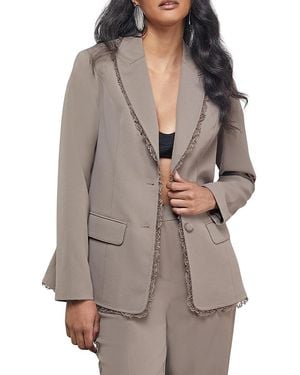 Warehouse Oversized Lace Frill Trim Blazer - Gray