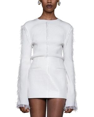 NonChalant Label Fringe Trim Sweater - White