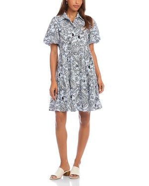 Karen Kane Puff Sleeve Tiered Shirtdress - Blue