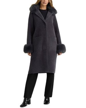 NVLT Removable Faux Fur Trim Longline Coatigan - Black
