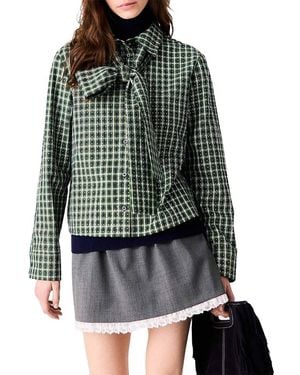 Maje Cotton Check Rhinestone Shirt - Green