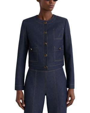 Reiss Edie Denim Look Cropped Jacket - Blue