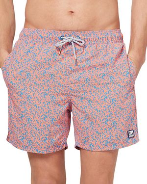 Tom & Teddy Coral Print 6 Swim Trunks - Pink