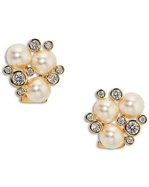 Nadri Cubic Zirconia & Imitation Pearl Under The Sea Crown Cluster Stud Earrings - Metallic