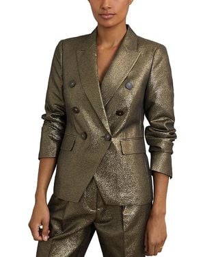 Reiss Sienna Double Breasted Metallic Blazer - Green