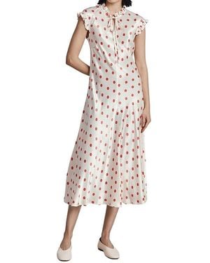 Ghost Cicely Polka Dot Satin Midi Dress - Natural