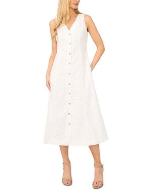Cece Eyelet Button Front Midi Dress - White