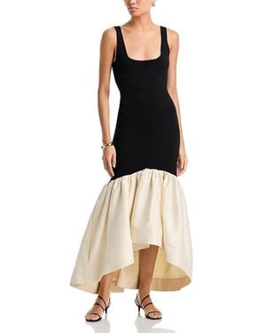 Et Ochs Isabell Knit Combo Satin Flounce Dress - Black