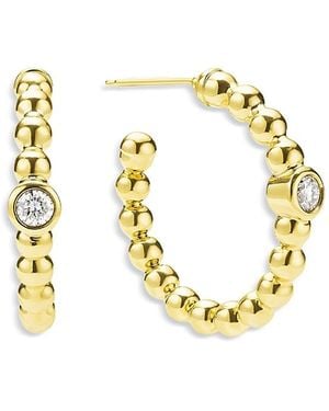 Lagos 18K Caviar Diamond Bezel Beaded Hoop Earrings - Metallic