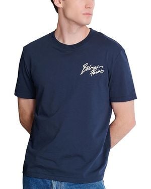 Balmain Small Script Logo Tee - Blue