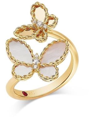 Roberto Coin 18K Jasmine Mother Of Pearl & Diamond Butterfly Bypass Ring - Metallic