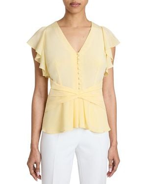 Santorelli Ella Silk Flutter Sleeve Buttoned Blouse With Waist Panel - Yellow