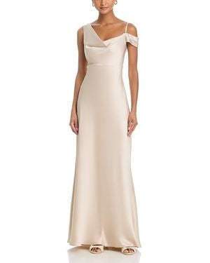 Aqua Long Satin One Shoulder Gown - Natural