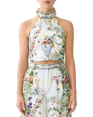 CAMILLA Cotton Halter Cropped Top - Green