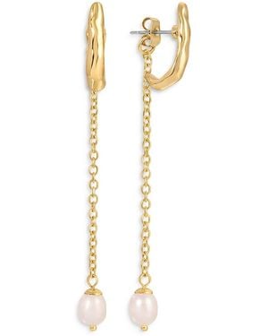 Ettika Lux Cultured Freshwater Pearl Linear Drop Earrings - Metallic