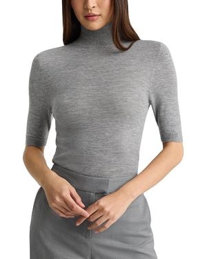 St. John Cashmere Short Sleeve Turtleneck Sweater - Gray