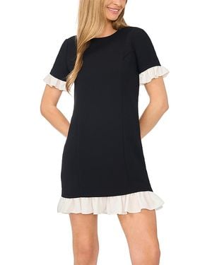Cece Round Neck Contrast Ruffle Trim Dress - Black